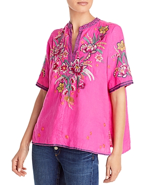 Johnny Was Jessica Embroidered Linen Top In Orchid | ModeSens