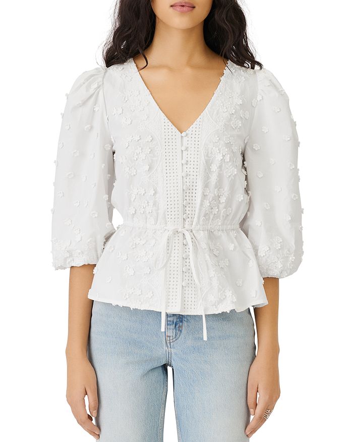 Maje Loxitane Embroidered Top with Cinched Waist | Bloomingdale's