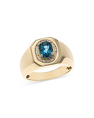 Bloomingdale's London Blue Topaz & Diamond Men's Ring In 14k Yellow Gold - 100% Exclusive In Blue/gold