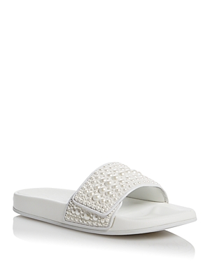 Jimmy Choo Fitz Pearl-embellished Slide Sandals In Very White