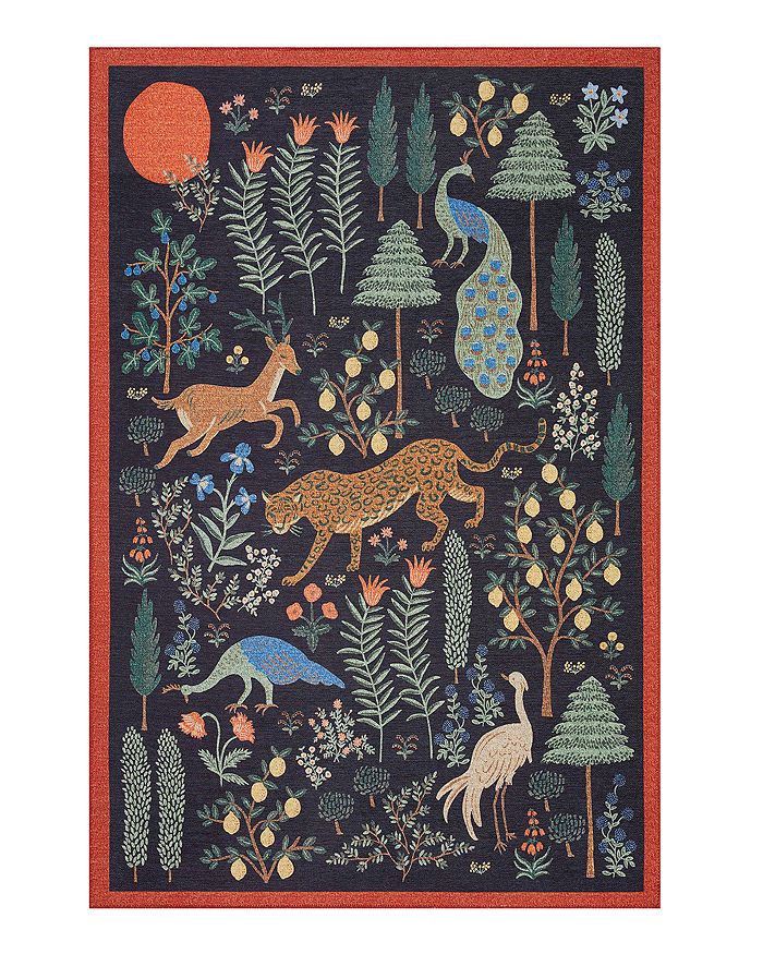Rifle Paper Co Menagerie Men-01 Area Rug, 5' X 7'6 In Black