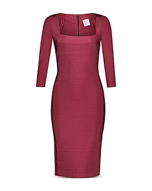 Herve Leger Icon Square Neck Bandage Dress In Dark Red