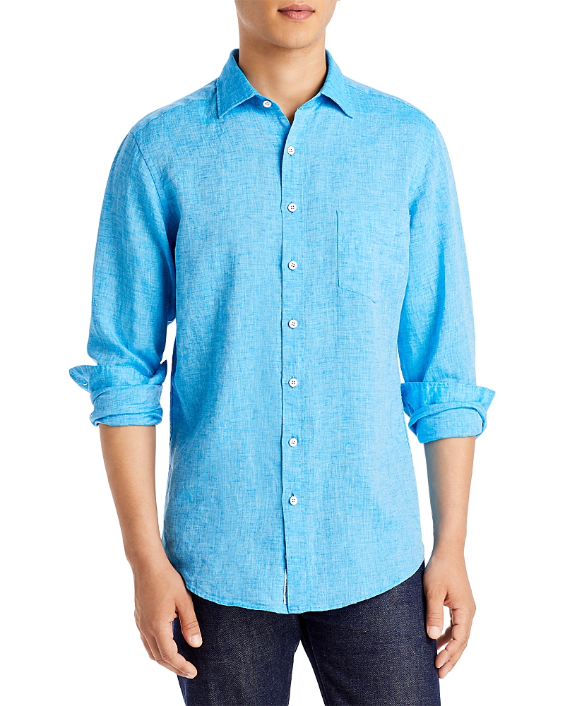 Rodd & Gunn Rodd And Gunn Coromandel Long Sleeve Slim Fit Linen Shirt In Cyan