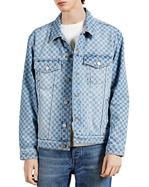 TED BAKER CHECKERBOARD OVERSIZED DENIM TRUCKER JACKET,257166DK-BLUE