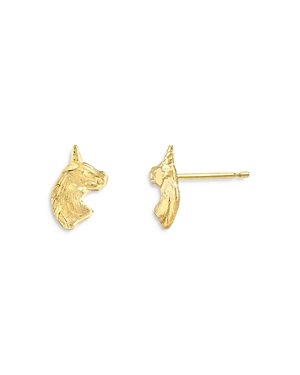 14K Yellow Gold Unicorn Stud Earrings