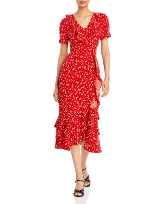 KARL LAGERFELD PARIS Printed Ruffled Midi Dress | Bloomingdale's