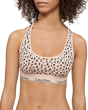 Calvin Klein Modern Cotton Collection Cotton Blend Racerback Bralette In Savannah Cheetah Honey
