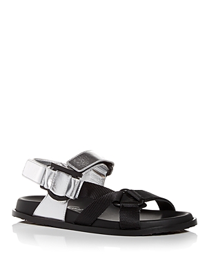 Ferragamo Women's Aja Bicolor Strappy Slingback Flat Sandals In Silver