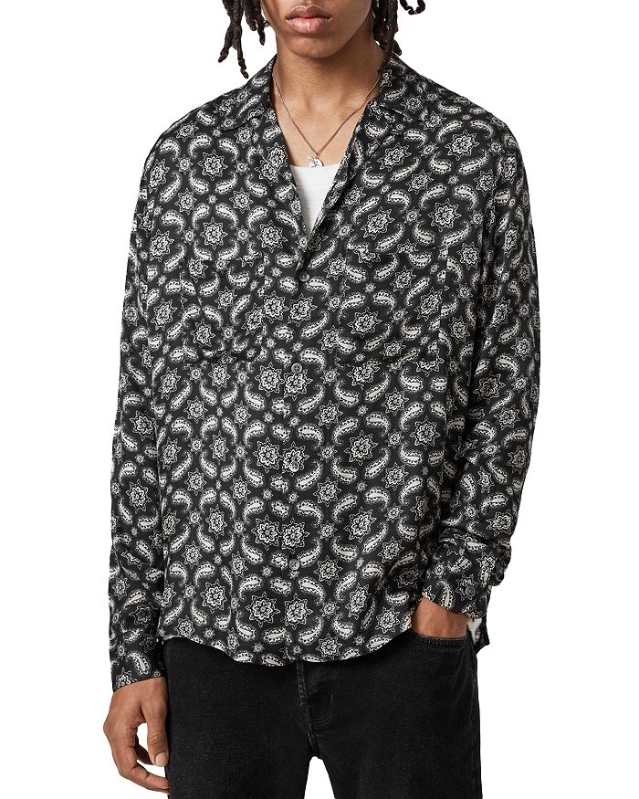 Button Down Shirts Men Paisley Long Sleeve Black White Soft Classic Fit  Party Up