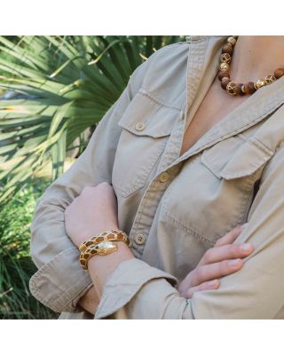 Serpentina Pav&eacute; & Teak Bangle Bracelet in 18K Gold Plate