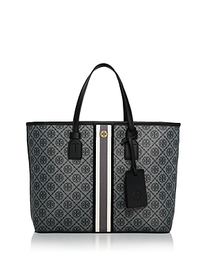 Tory Burch T Monogram Small Coated Canvas Tote In Black/gold