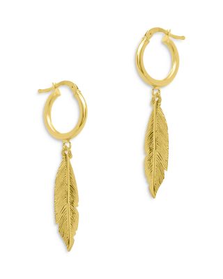 Bloomingdale's Fine Collection - Feather Huggie Hoop Earrings in 14K Yellow Gold - Exclusive