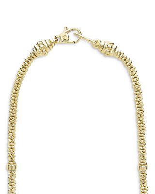 18K Yellow Gold Caviar Beaded Necklace with Diamonds, 16"