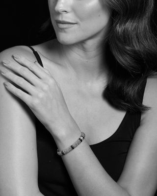 Sterling Silver & Ceramic Caviar Beaded Diamond Station Bracelet