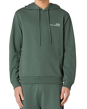 Apc Logo-print Cotton Hoodie In Gray Green