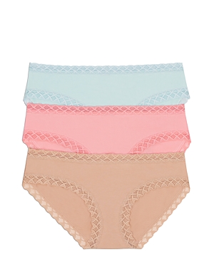 Natori Bliss Girl Briefs, Set Of 3 In Aqua Sky/pink Icing/cafe