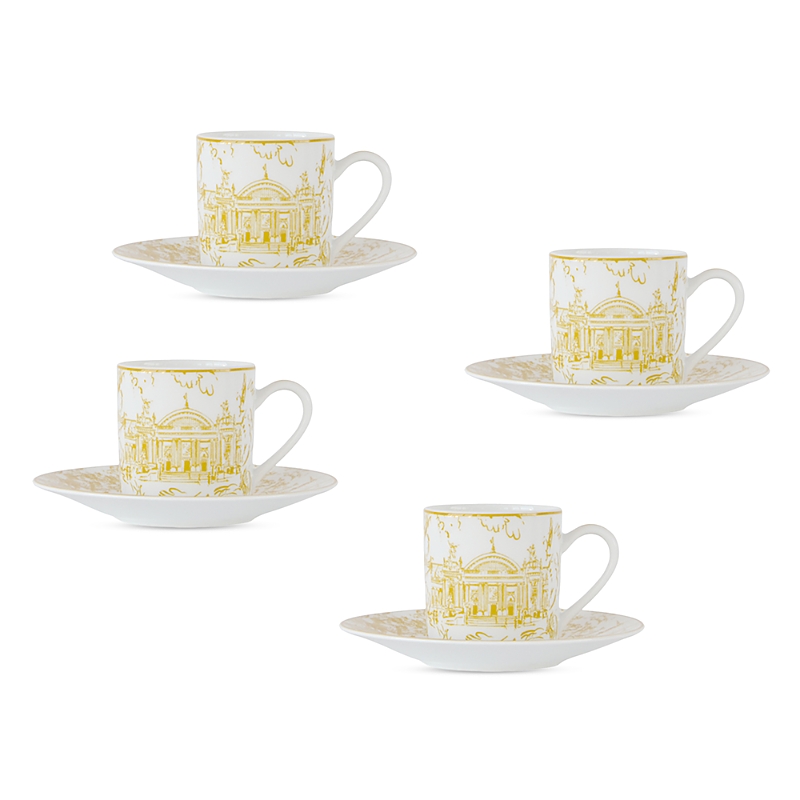 Bernardaud Tout Paris Set Of 4 Coffee Cups & Saucers