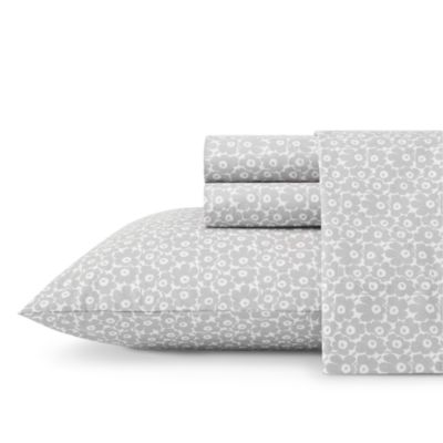 Marimekko - Pikkuinen Unikko Grey Cotton Percale Sheet Set, Queen