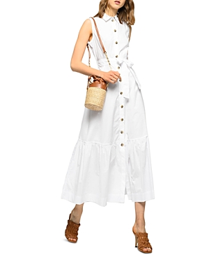 Pinko Sfrontato Sleeveless Belted Button Front Dress In Bianco