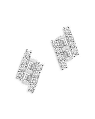 Bloomingdale's Fine Collection - Round & Baguette Diamond Bar Stud Earrings in 14K White Gold, 0.25 ct. t.w - Exclusive