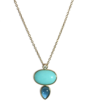 Bloomingdale's Turquoise, London Blue Topaz & Diamond Pendant Necklace In 14k Yellow Gold, 17 - 100% Exclusive In Blue/gold