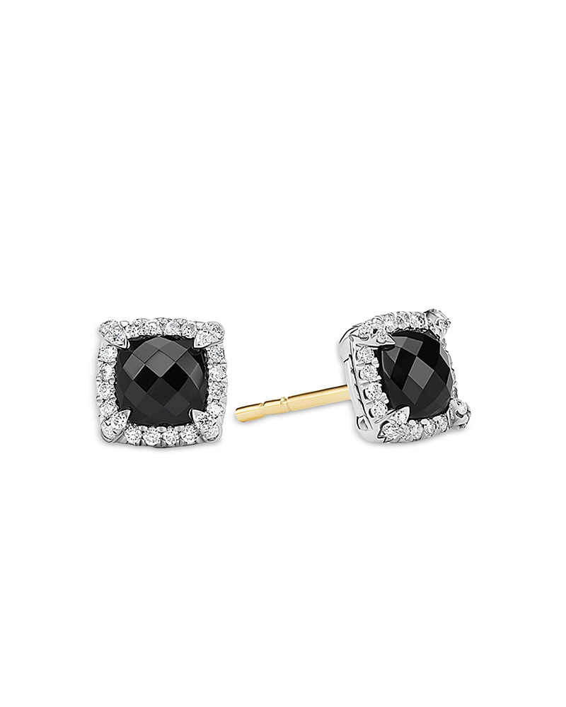 David Yurman Sterling Silver Chatelaine Black Onyx Stud Earrings with Diamonds - 100% Exclusive