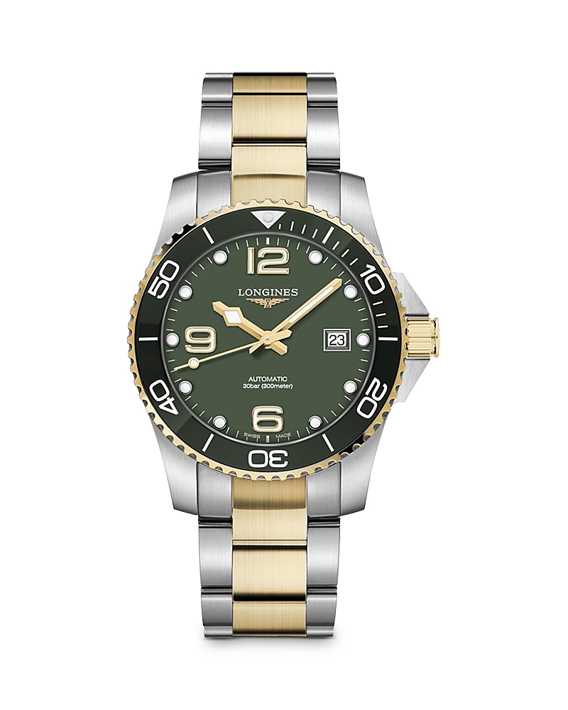 Longines Men's Swiss Automatic Hydroconquest Two-tone Stainless Steel Bracelet Watch 41mm In Green