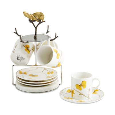 Butterfly Ginkgo Demitasse Cup & Saucer Set with Stand