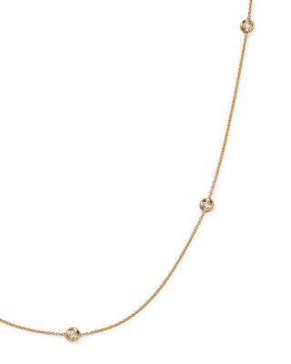 18K Yellow Gold Diamond Station Necklace, 16"-18"