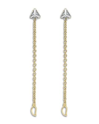 Sterling Silver & 18K Yellow Gold Caviar Diamond Front to Back Chain Drop Earrings