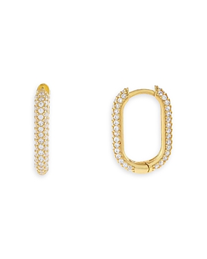 Shop Adinas Jewels Mini Pave Oval Huggie Hoop Earrings In Gold Vermeil Sterling Silver