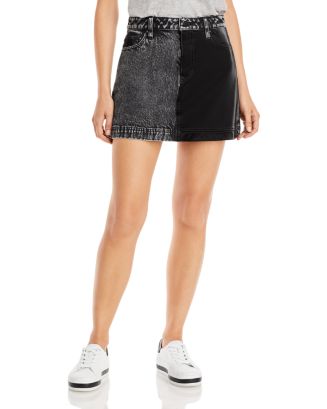 Alice and Olivia Austin Vegan Leather Denim Skirt | Bloomingdale's