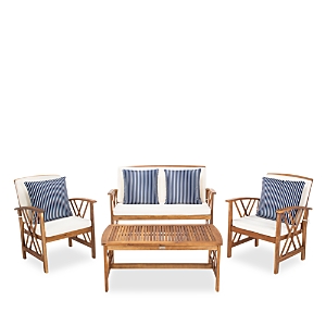 Safavieh Fontana 4-piece Outdoor Living Set With Accent Pillows In Natural