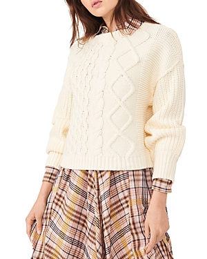 Free People Dream Cable Crewneck Sweater In Cream