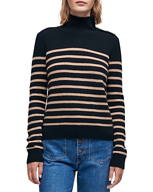 Maje Womens Noir / Gris Montsi Cashmere Jumper 8 In Black/camel