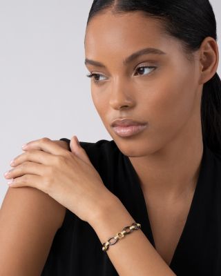 Meridian 18K Yellow Gold Black Caviar Black Ceramic Oval Link Bracelet - Exclusive