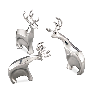 Nambe Blitzen Reindeer Figurine Set In Silver