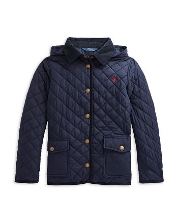 Kids Jackets Girls Navy Quilted Padded Collar Buttoned Zipped Jacket Thick Coat