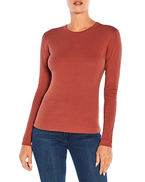 Three Dots Long-sleeve Cotton Tee In Henna