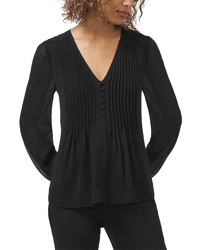 1.STATE Pleated Button Neck Blouse Bloomingdale's