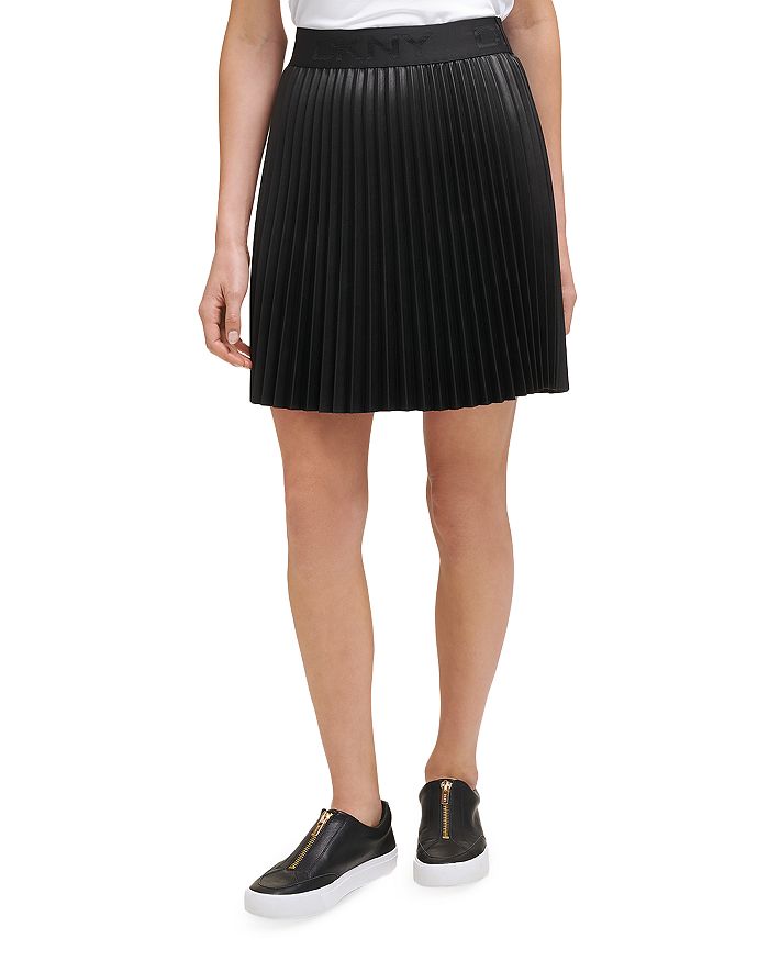 DKNY - Faux Leather Pleated Mini Skirt