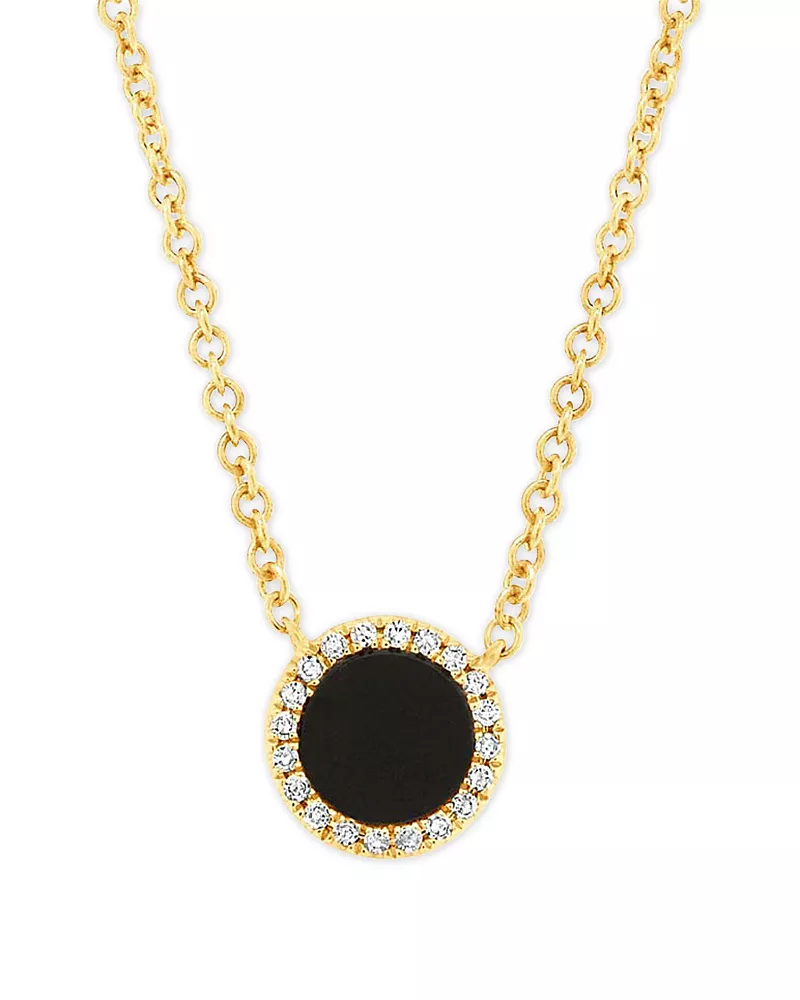 Moon & Meadow 14K Yellow Gold Kate Onyx & Diamond Halo Pendant Necklace, 18 - Exclusive