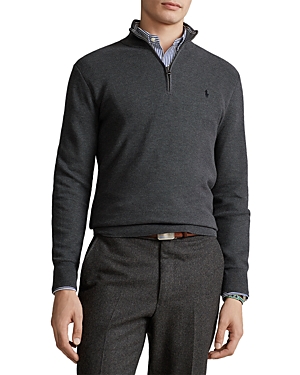 Polo Ralph Lauren Cotton Quarter-zip Sweater In Dark Gray Heather