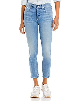 7 For All Mankind - High Waist Cropped Skinny Jeans in Washed Light Indigo