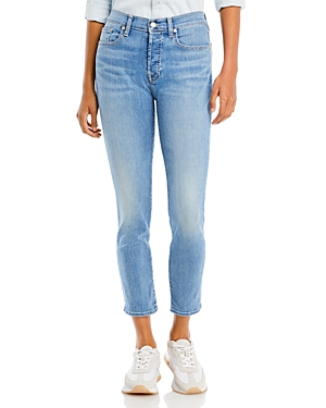 7 For All Mankind High Rise Cropped Straight Jeans In Swedish Blue