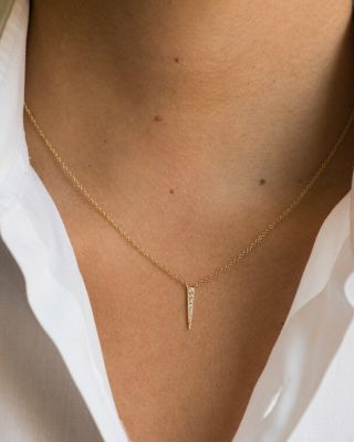 14K Yellow Gold Diamond Dagger Pendant Necklace, 18"