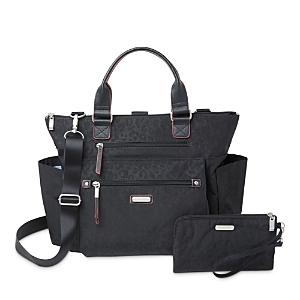 Baggallini 3-in-1 Convertible Backpack With Rfid Phone Wristlet In Black Cheetah Emboss