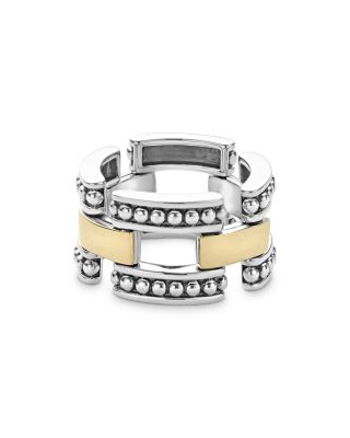 18K Yellow Gold & Sterling Silver High Bar Statement Ring