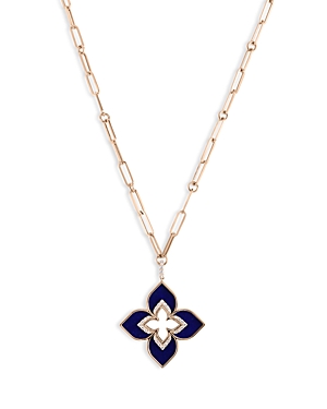 Roberto Coin 18k Rose Gold Venetian Princess Lapis & Diamond Flower Pendant Necklace, 33 In Blue/rose Gold