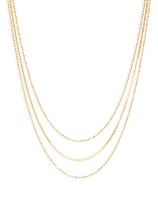 Ball & Herringbone Chain Layered Necklace in 14K Gold Plated Sterling Silver, 16"-18"